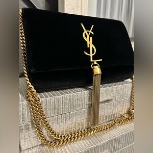 Saint Laurent YSL Kate Tassel Velvet Shoulder Bag